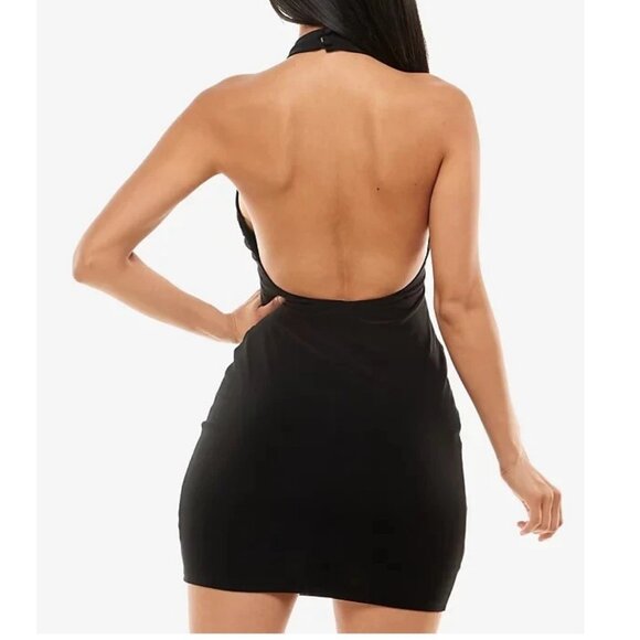 B. Darlin Juniors Halter Sleeveless Bodycon Mini Dress, Black, Small - Picture 2 of 3